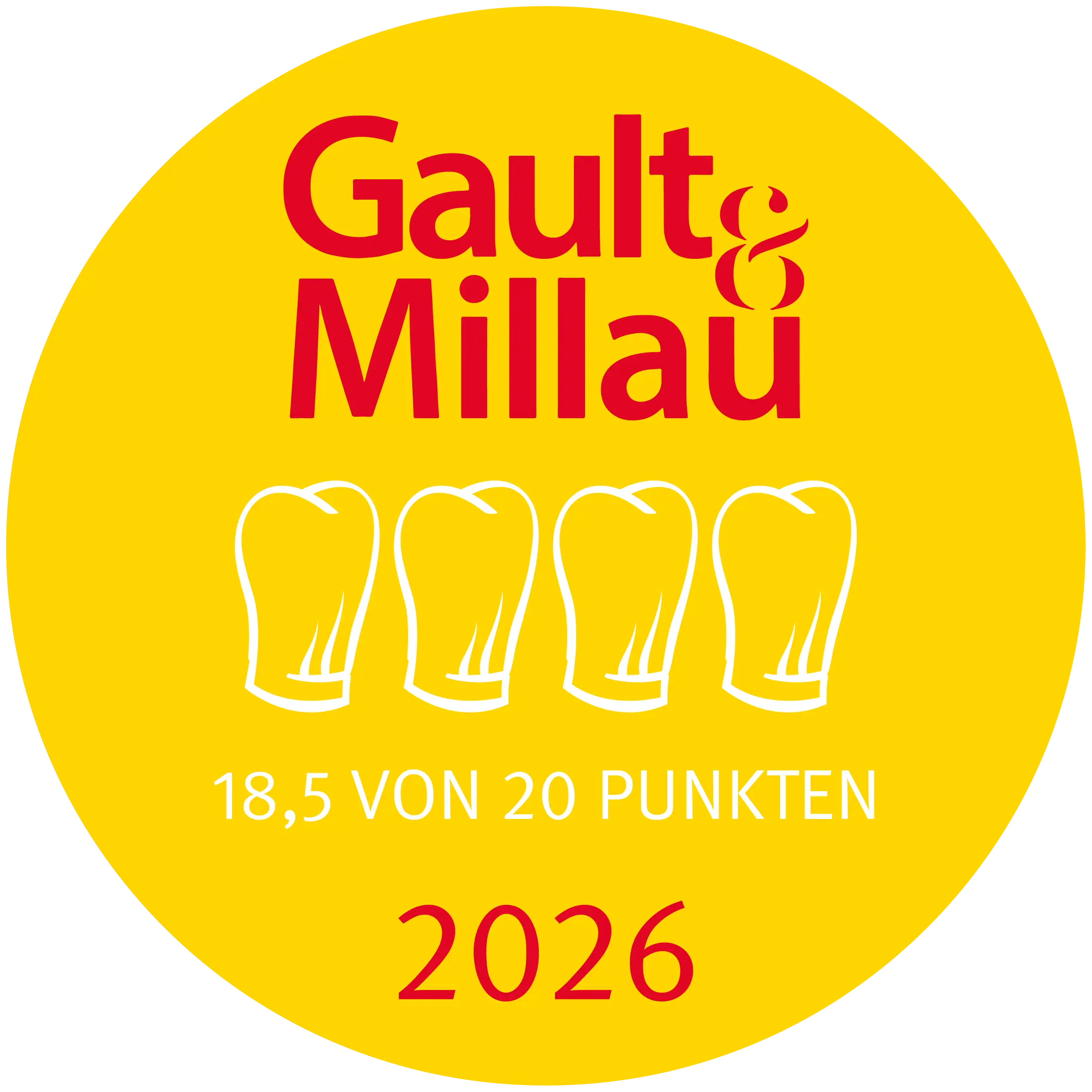 Gault & Millau Gault & Millau Auszeichnung Kilian Stuba 2026 mit 18,5 von 20 Punkten.