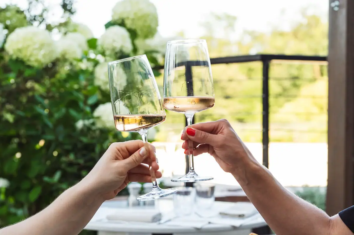 A-ROSA Gardasee Zwei Hände halten Weingläser.